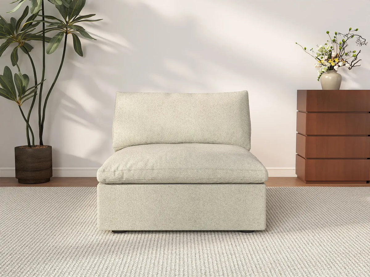 Deluxe Cloud 1-Seater Khaki Washable Single Sofa | 1-Piece, Cotton and Linen Fabric, Modular Design