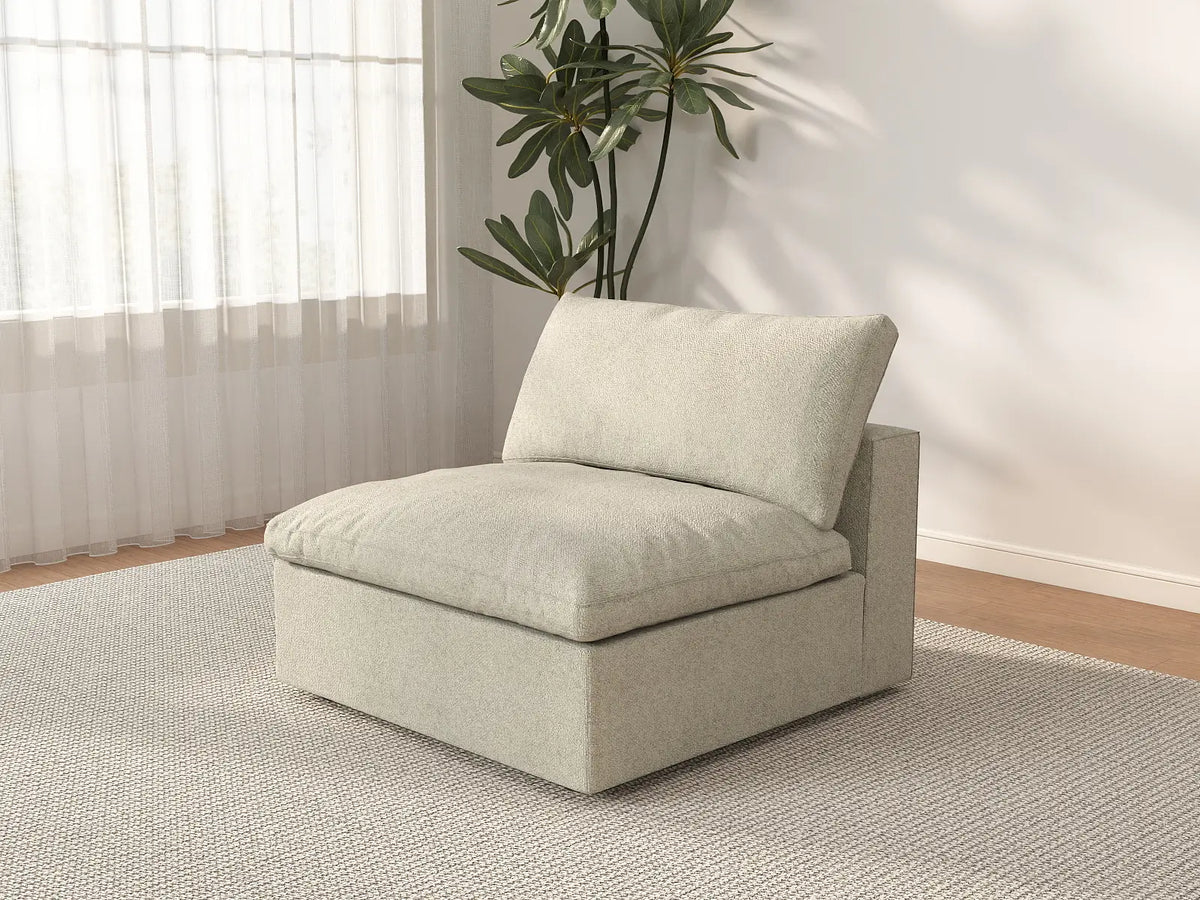Deluxe Cloud 1-Seater Khaki Washable Single Sofa | 1-Piece, Cotton and Linen Fabric, Modular Design