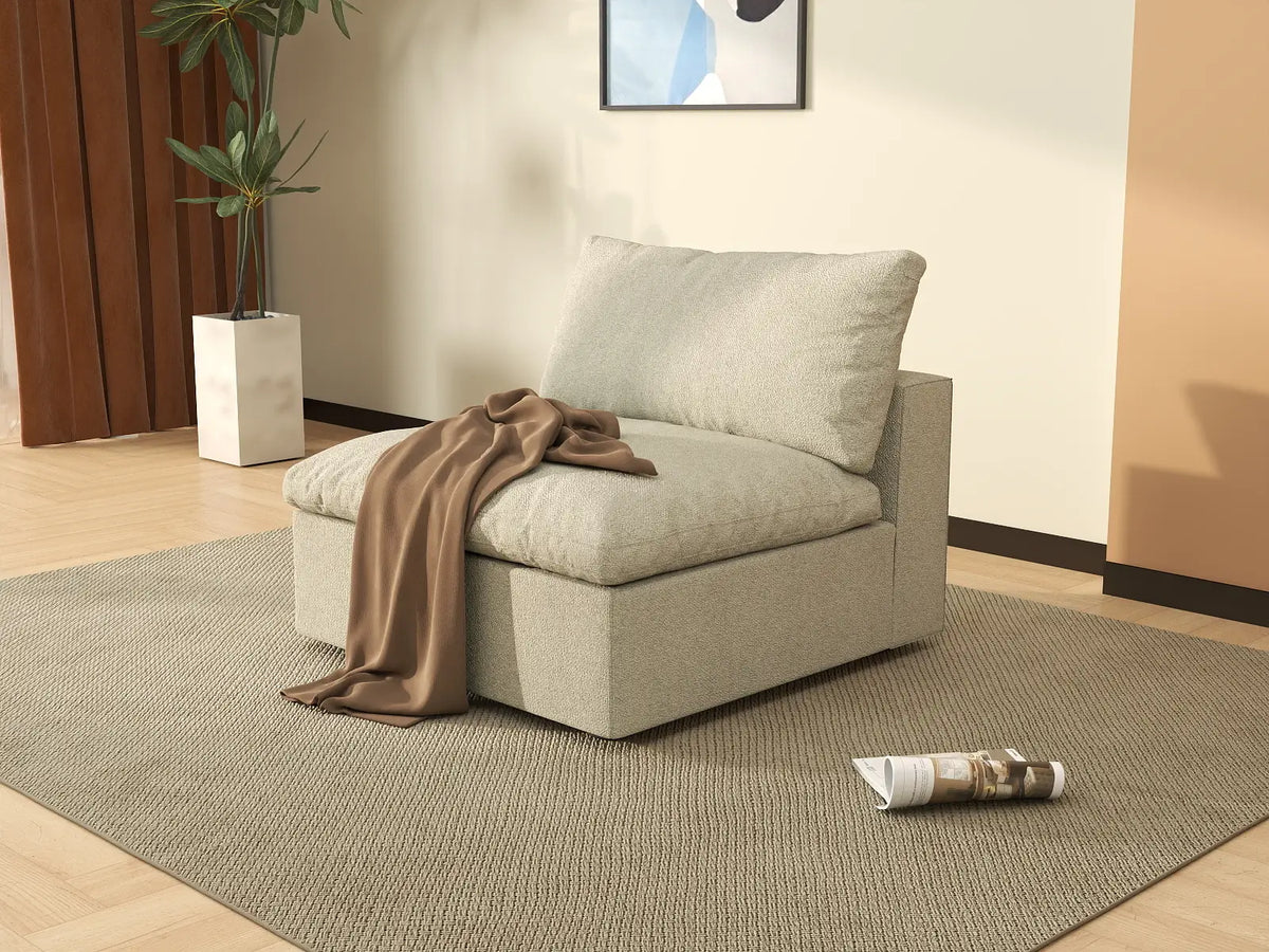 Deluxe Cloud 1-Seater Khaki Washable Single Sofa | 1-Piece, Cotton and Linen Fabric, Modular Design