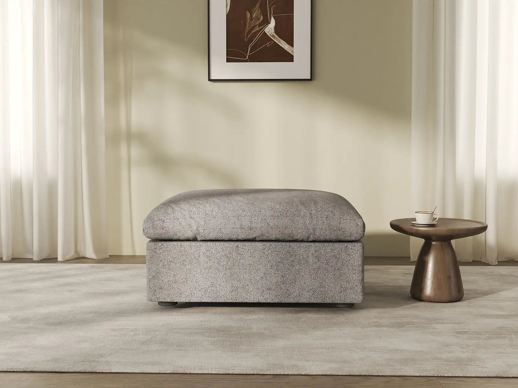 Deluxe Cloud Light-Grey Storage Ottoman | 1-Piece, Cotton and Linen Fabric, Washable Covers