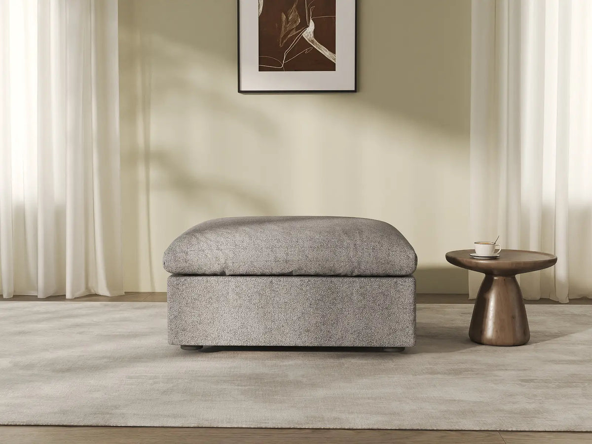 Deluxe Cloud Light-Grey Storage Ottoman | 1-Piece, Cotton and Linen Fabric, Washable Covers