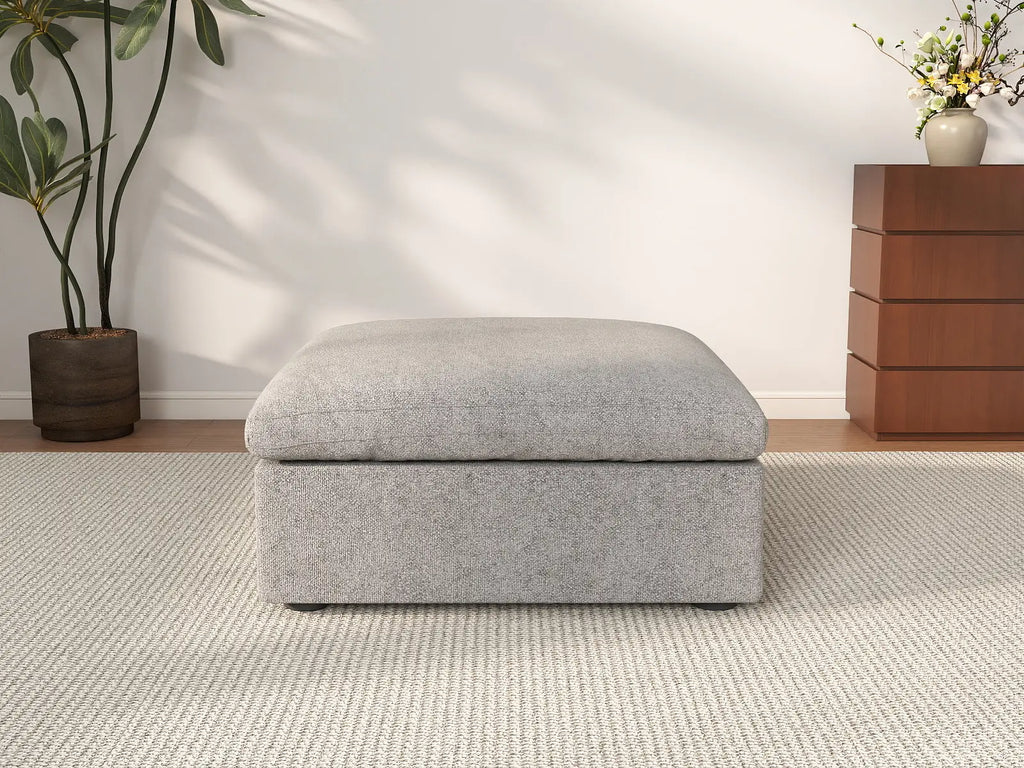 Deluxe Cloud Light-Grey Storage Ottoman | 1-Piece, Cotton and Linen Fabric, Washable Covers