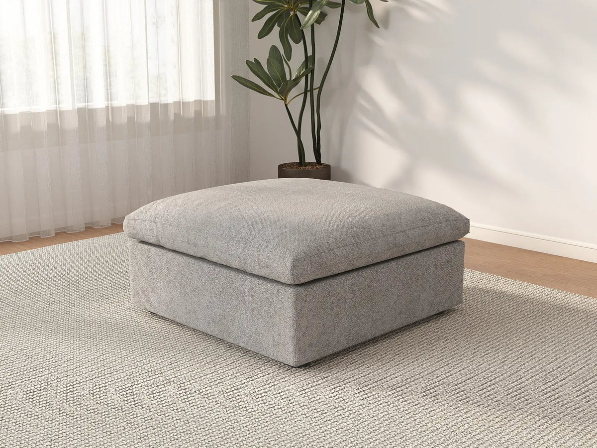 Deluxe Cloud Light-Grey Storage Ottoman | 1-Piece, Cotton and Linen Fabric, Washable Covers