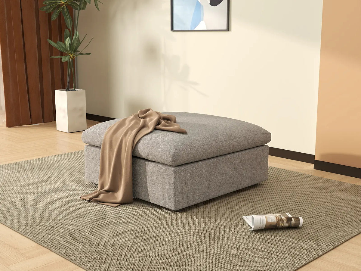 Deluxe Cloud Light-Grey Storage Ottoman | 1-Piece, Cotton and Linen Fabric, Washable Covers