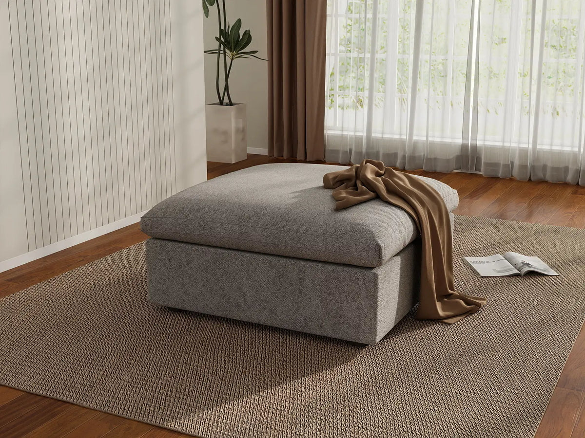 Deluxe Cloud Light-Grey Storage Ottoman | 1-Piece, Cotton and Linen Fabric, Washable Covers