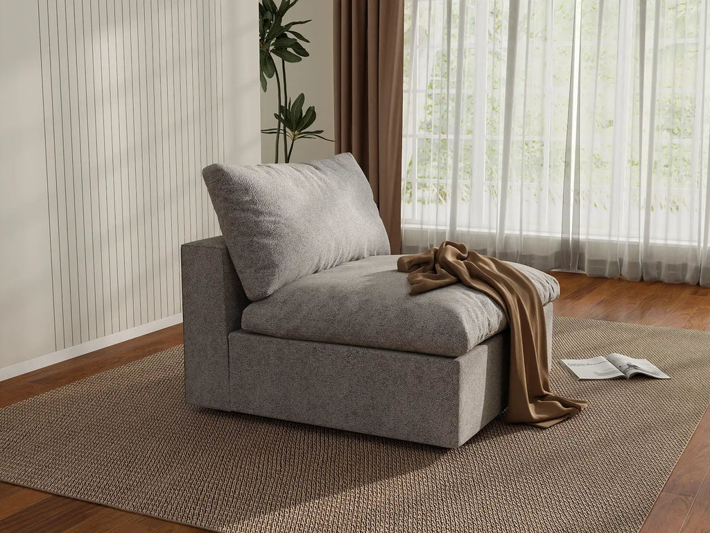 Deluxe Cloud 1-Seater Light-Grey Washable Single Sofa | 1-Piece, Cotton and Linen Fabric, Modular Design