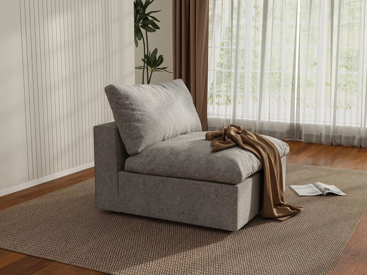Deluxe Cloud 1-Seater Light-Grey Washable Single Sofa | 1-Piece, Cotton and Linen Fabric, Modular Design