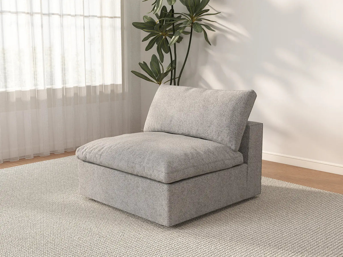 Deluxe Cloud 1-Seater Light-Grey Washable Single Sofa | 1-Piece, Cotton and Linen Fabric, Modular Design
