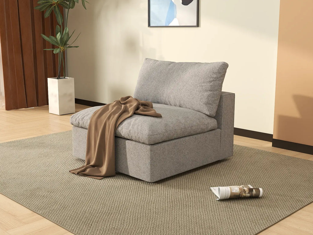 Deluxe Cloud 1-Seater Light-Grey Washable Single Sofa | 1-Piece, Cotton and Linen Fabric, Modular Design
