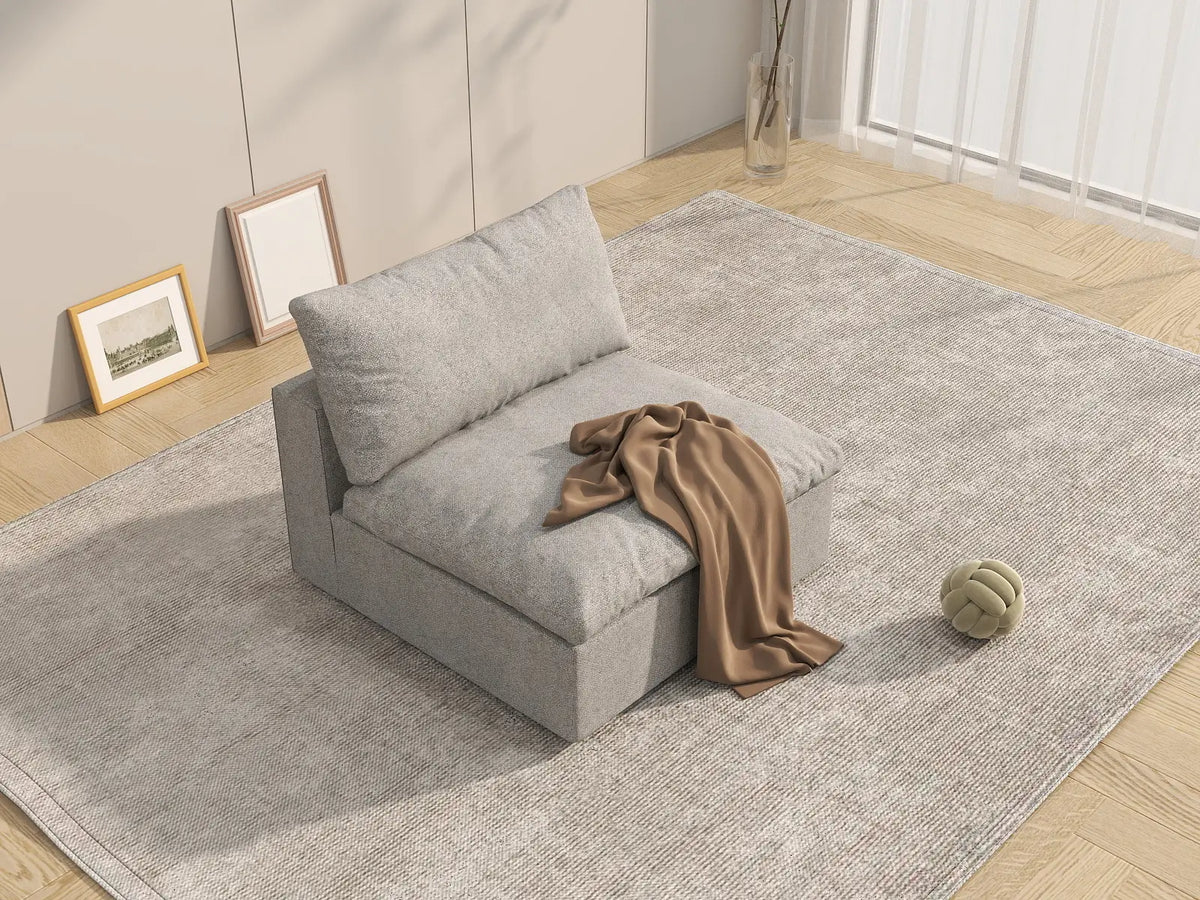 Deluxe Cloud 1-Seater Light-Grey Washable Single Sofa | 1-Piece, Cotton and Linen Fabric, Modular Design