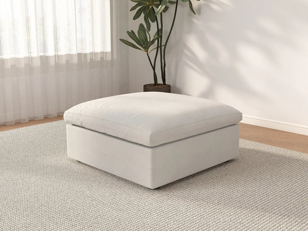 Deluxe Cloud White Storage Ottoman | 1-Piece, Cotton and Linen Fabric, Washable Covers