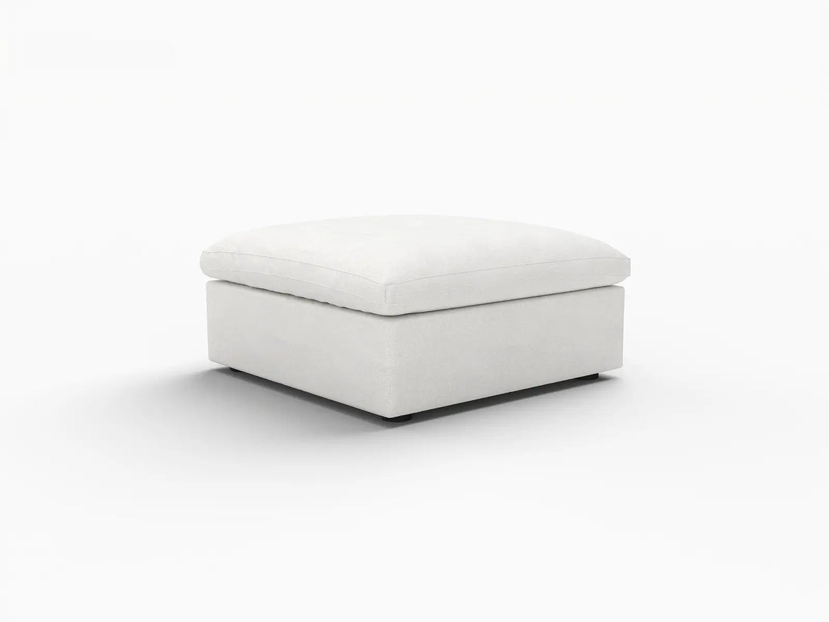 Deluxe Cloud White Storage Ottoman | 1-Piece, Cotton and Linen Fabric, Washable Covers