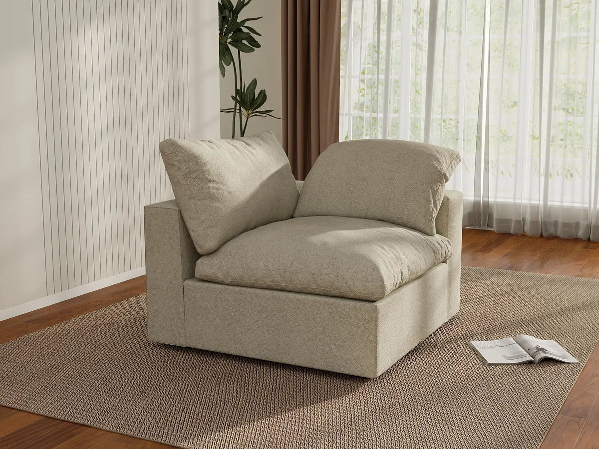 Deluxe Cloud 1-Seater Khaki Washable Single Sofa | 1-Piece, Cotton and Linen Fabric, Modular Design