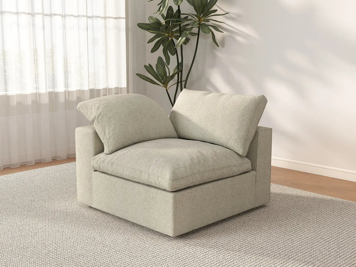 Deluxe Cloud 1-Seater Khaki Washable Single Sofa | 1-Piece, Cotton and Linen Fabric, Modular Design