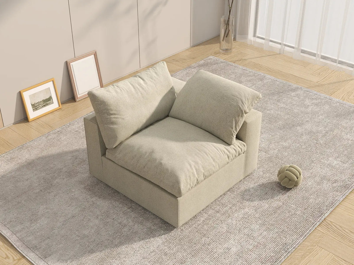 Deluxe Cloud 1-Seater Khaki Washable Single Sofa | 1-Piece, Cotton and Linen Fabric, Modular Design