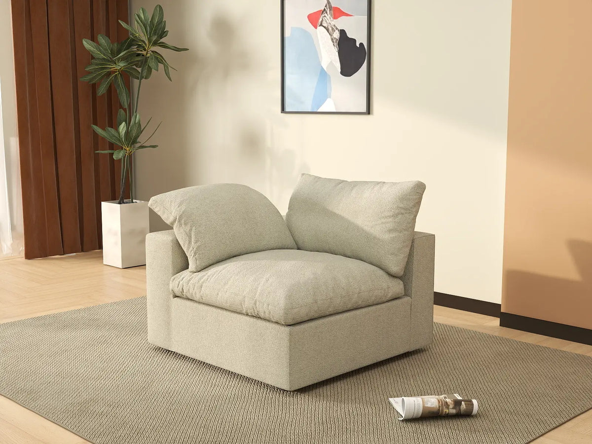 Deluxe Cloud 1-Seater Khaki Washable Single Sofa | 1-Piece, Cotton and Linen Fabric, Modular Design