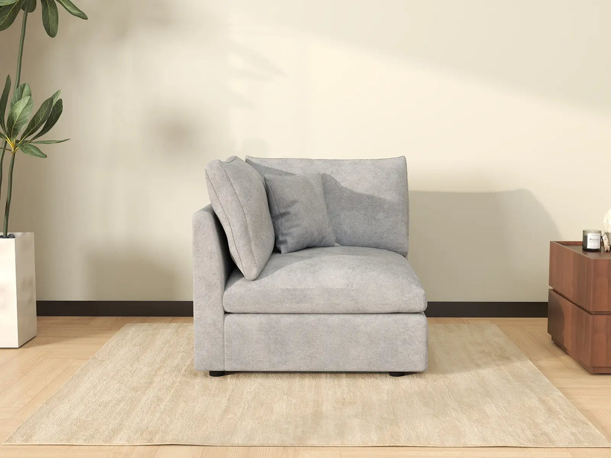 Deluxe Cloud 1-Seater Light-Grey Washable Single Sofa | 1-Piece, Chenille and Linen Fabric, Modular Design