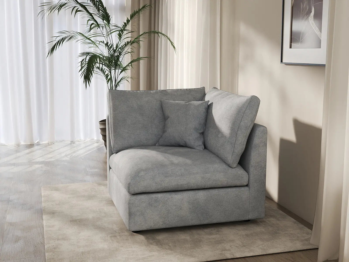 Deluxe Cloud 1-Seater Light-Grey Washable Single Sofa | 1-Piece, Chenille and Linen Fabric, Modular Design