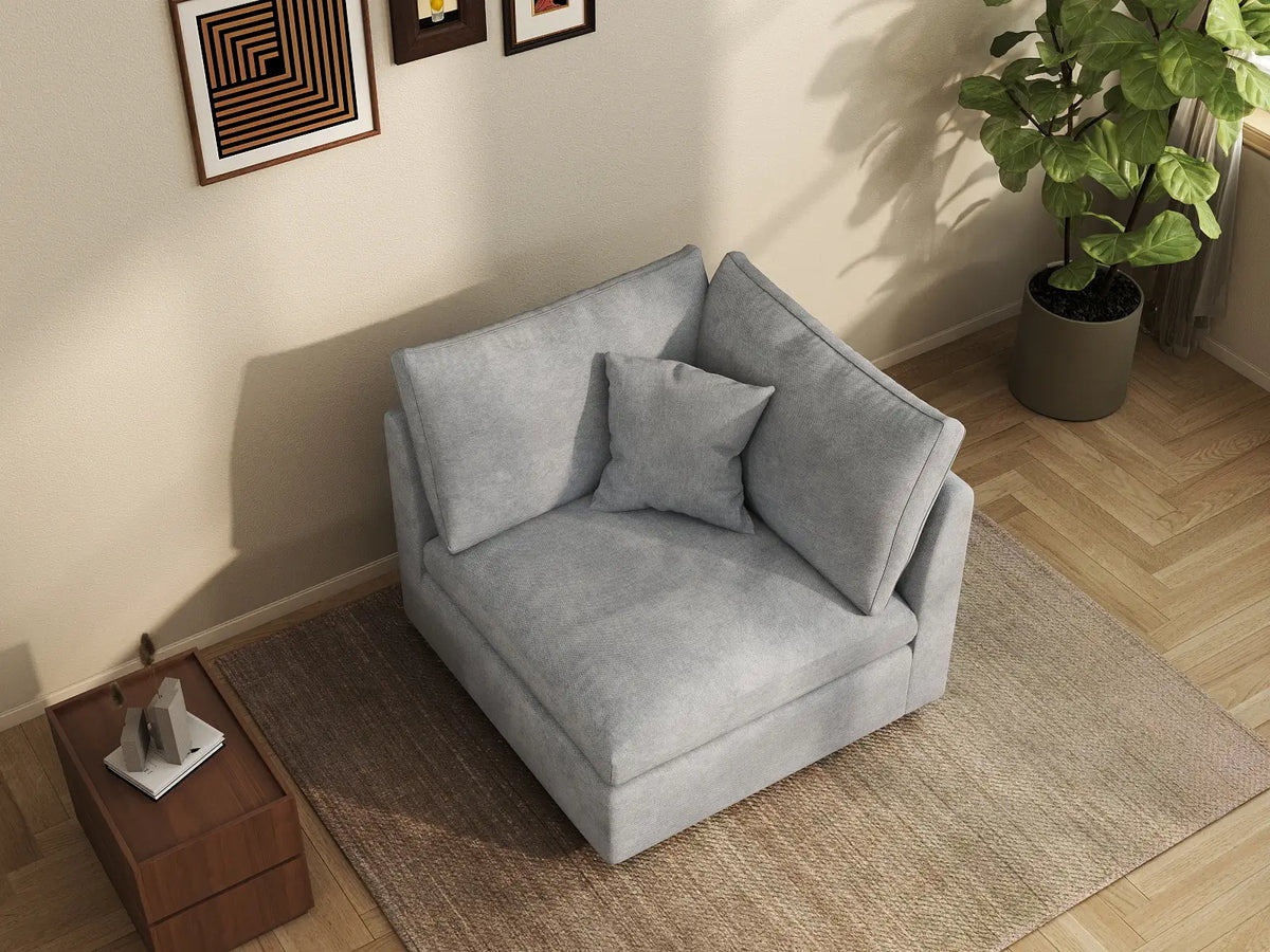 Deluxe Cloud 1-Seater Light-Grey Washable Single Sofa | 1-Piece, Chenille and Linen Fabric, Modular Design