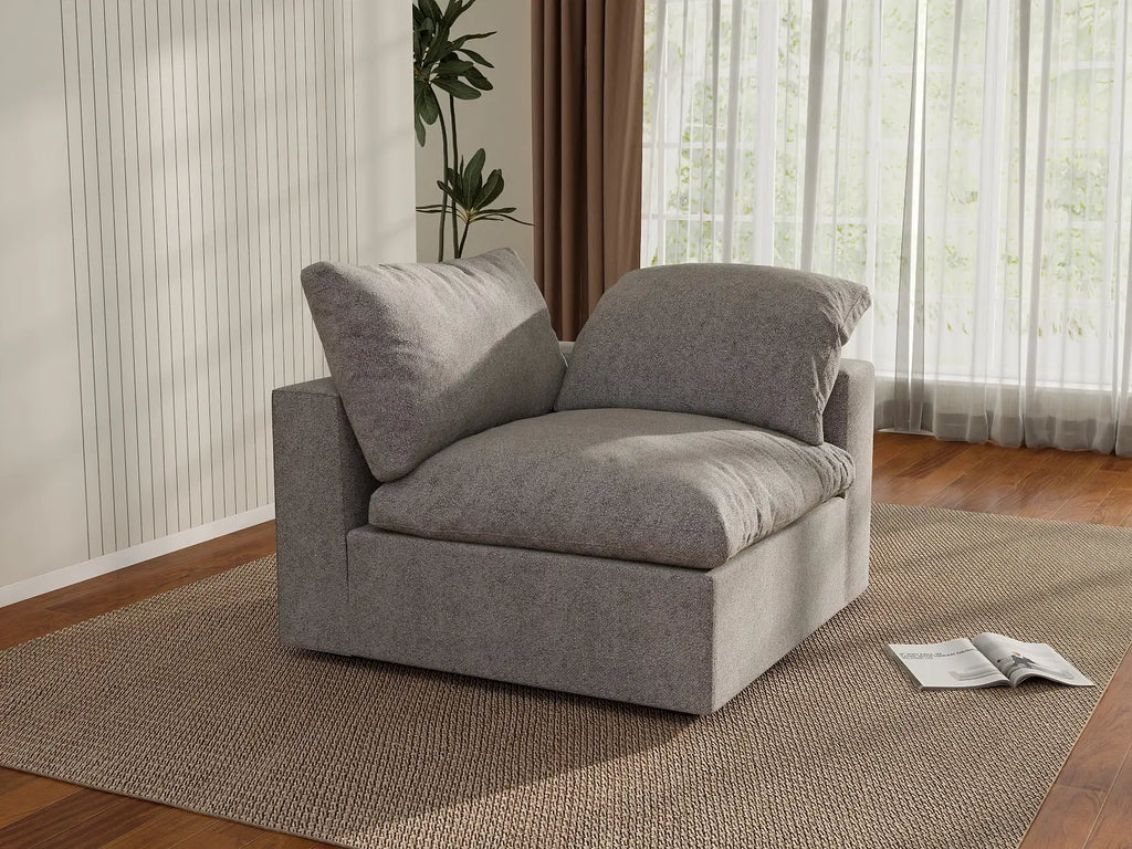 Deluxe Cloud 1-Seater Light-Grey Washable Single Sofa | 1-Piece, Cotton and Linen Fabric, Modular Design
