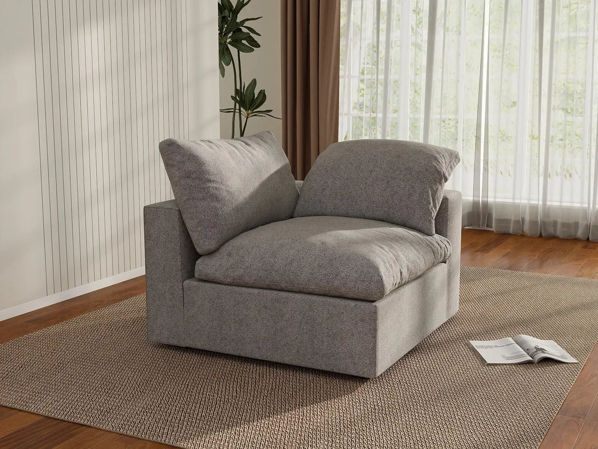 Deluxe Cloud 1-Seater Light-Grey Washable Single Sofa | 1-Piece, Cotton and Linen Fabric, Modular Design