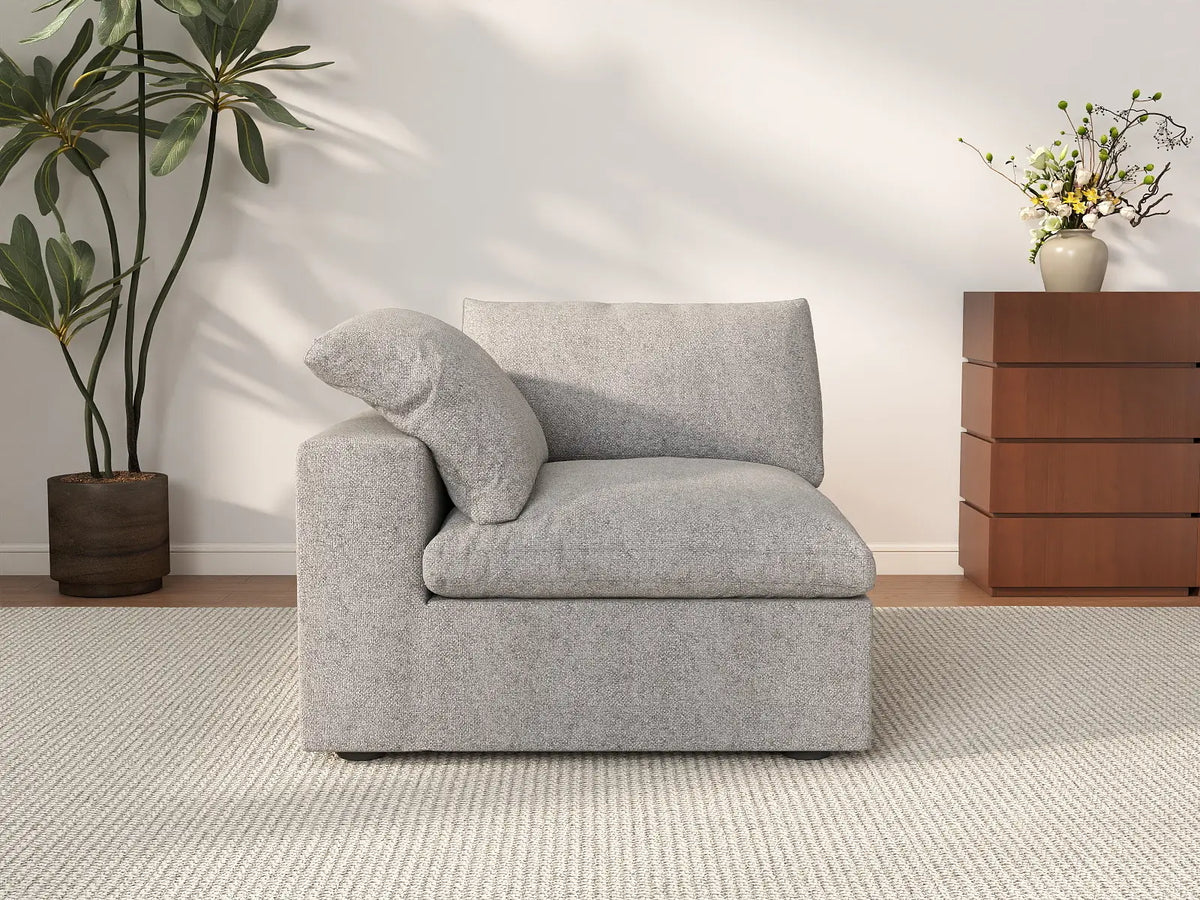 Deluxe Cloud 1-Seater Light-Grey Washable Single Sofa | 1-Piece, Cotton and Linen Fabric, Modular Design