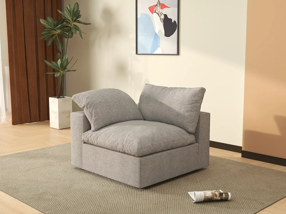 Deluxe Cloud 1-Seater Light-Grey Washable Single Sofa | 1-Piece, Cotton and Linen Fabric, Modular Design