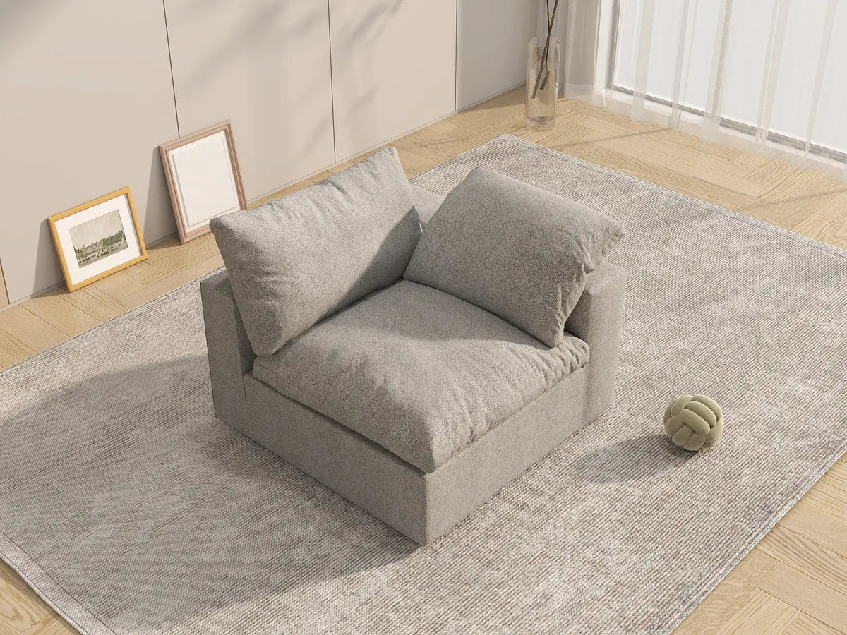 Deluxe Cloud 1-Seater Light-Grey Washable Single Sofa | 1-Piece, Cotton and Linen Fabric, Modular Design