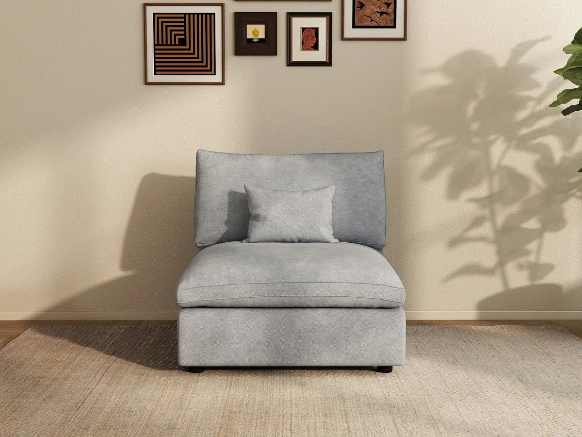 Deluxe Cloud 1-Seater Light-Grey Washable Single Sofa | 1-Piece, Chenille and Linen Fabric, Modular Design