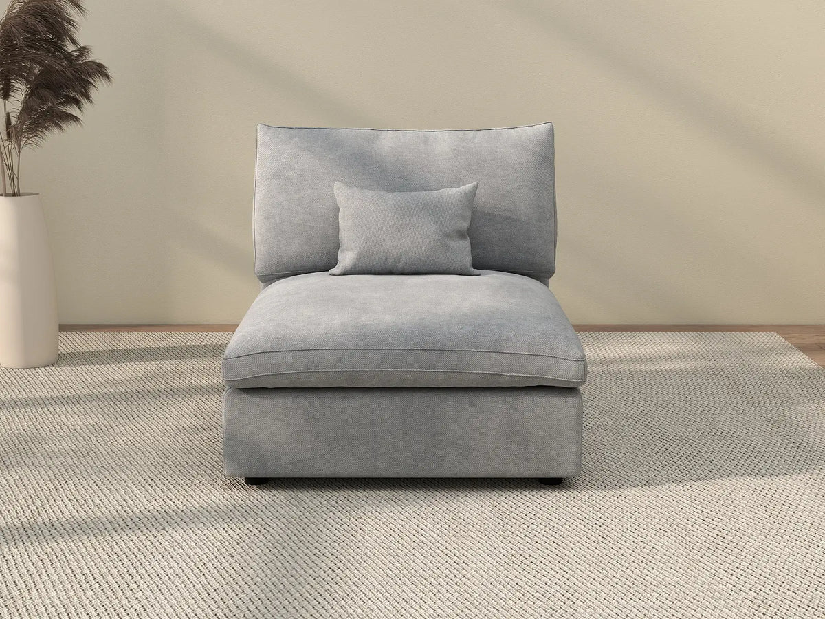 Deluxe Cloud 1-Seater Light-Grey Washable Single Sofa | 1-Piece, Chenille and Linen Fabric, Modular Design