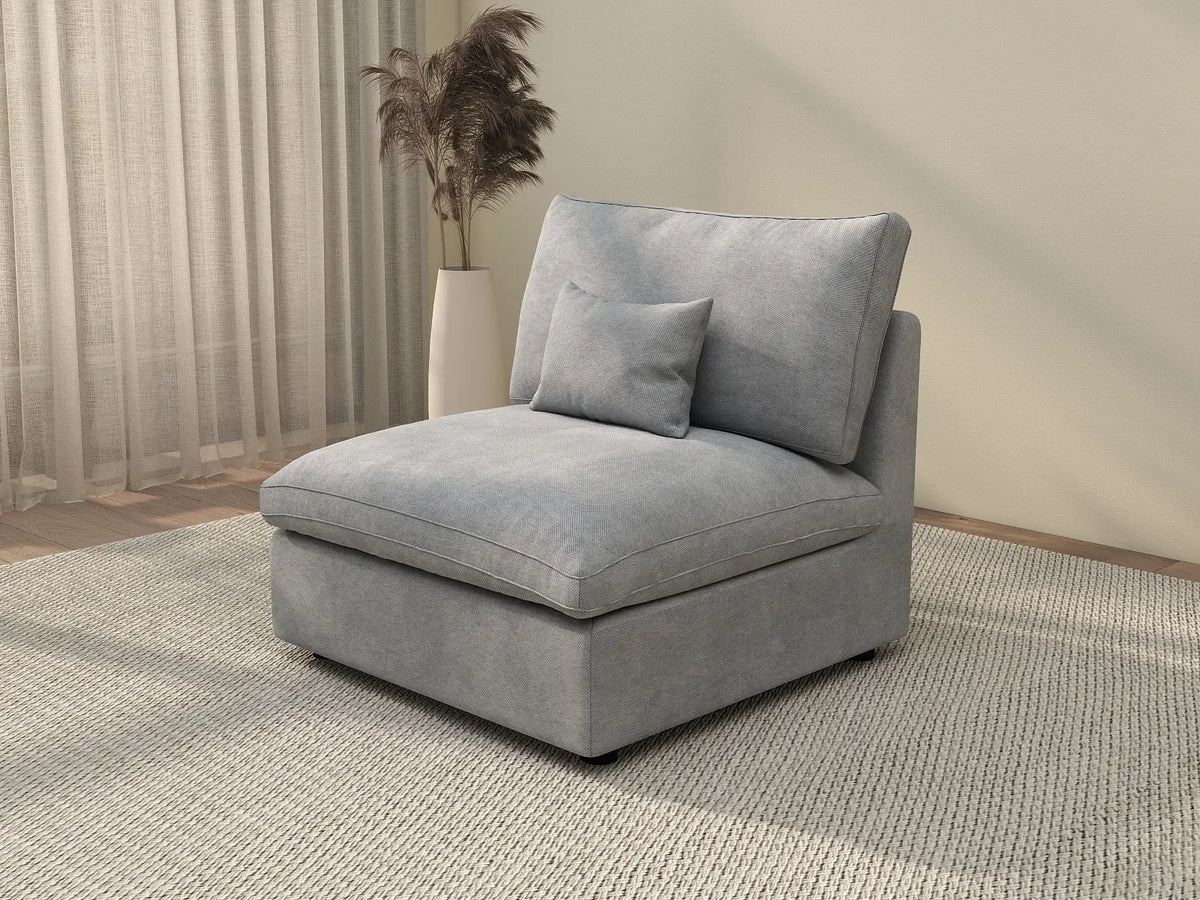 Deluxe Cloud 1-Seater Light-Grey Washable Single Sofa | 1-Piece, Chenille and Linen Fabric, Modular Design