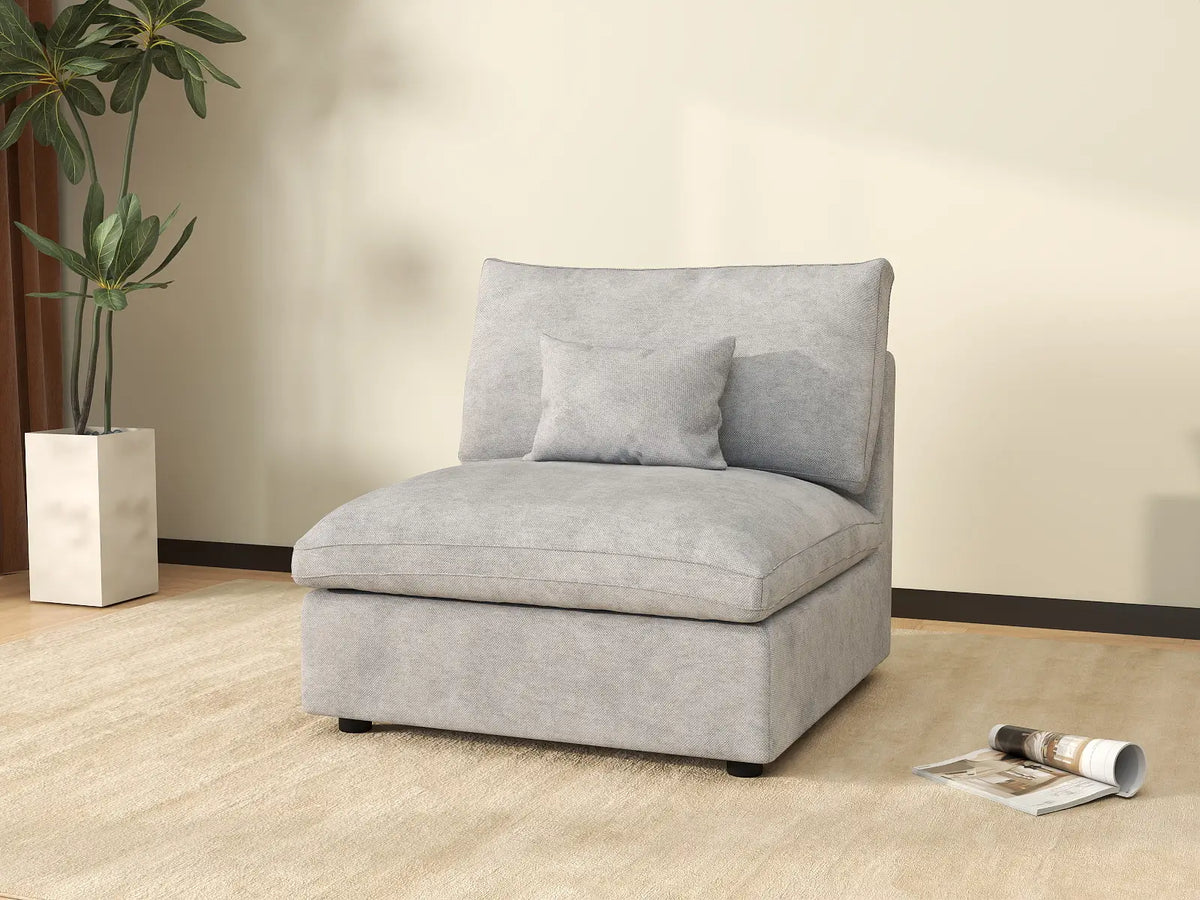 Deluxe Cloud 1-Seater Light-Grey Washable Single Sofa | 1-Piece, Chenille and Linen Fabric, Modular Design