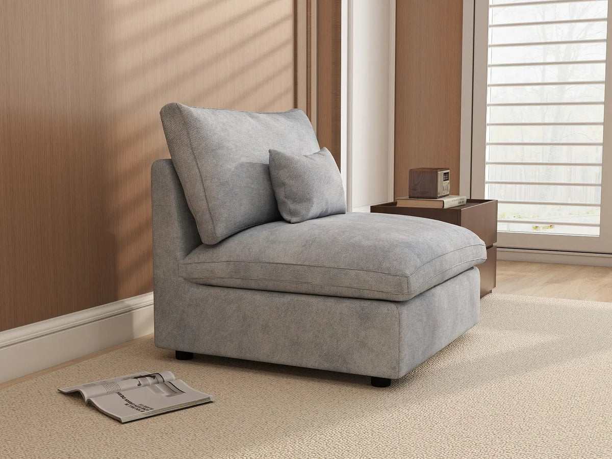 Deluxe Cloud 1-Seater Light-Grey Washable Single Sofa | 1-Piece, Chenille and Linen Fabric, Modular Design
