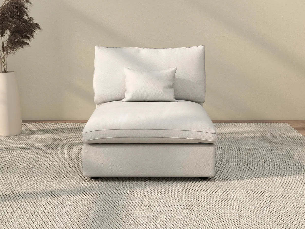 Deluxe Cloud 1-Seater White Washable Single Sofa | 1-Piece, Chenille and Linen Fabric, Modular Design