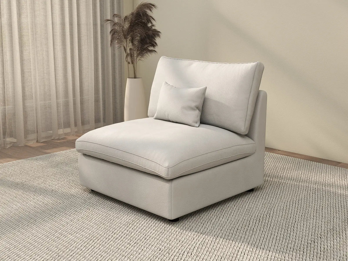 Deluxe Cloud 1-Seater White Washable Single Sofa | 1-Piece, Chenille and Linen Fabric, Modular Design