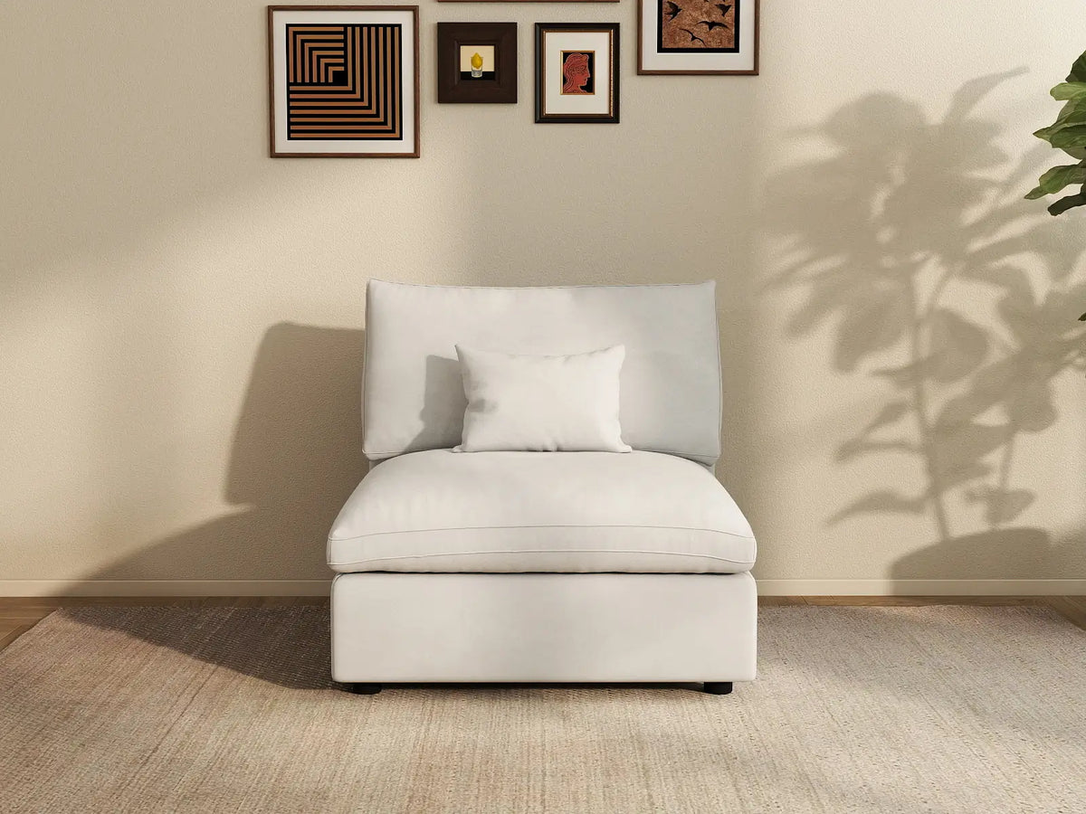 Deluxe Cloud 1-Seater White Washable Single Sofa | 1-Piece, Chenille and Linen Fabric, Modular Design