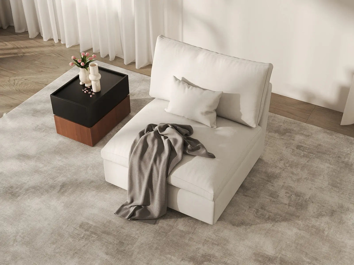 Deluxe Cloud 1-Seater White Washable Single Sofa | 1-Piece, Chenille and Linen Fabric, Modular Design
