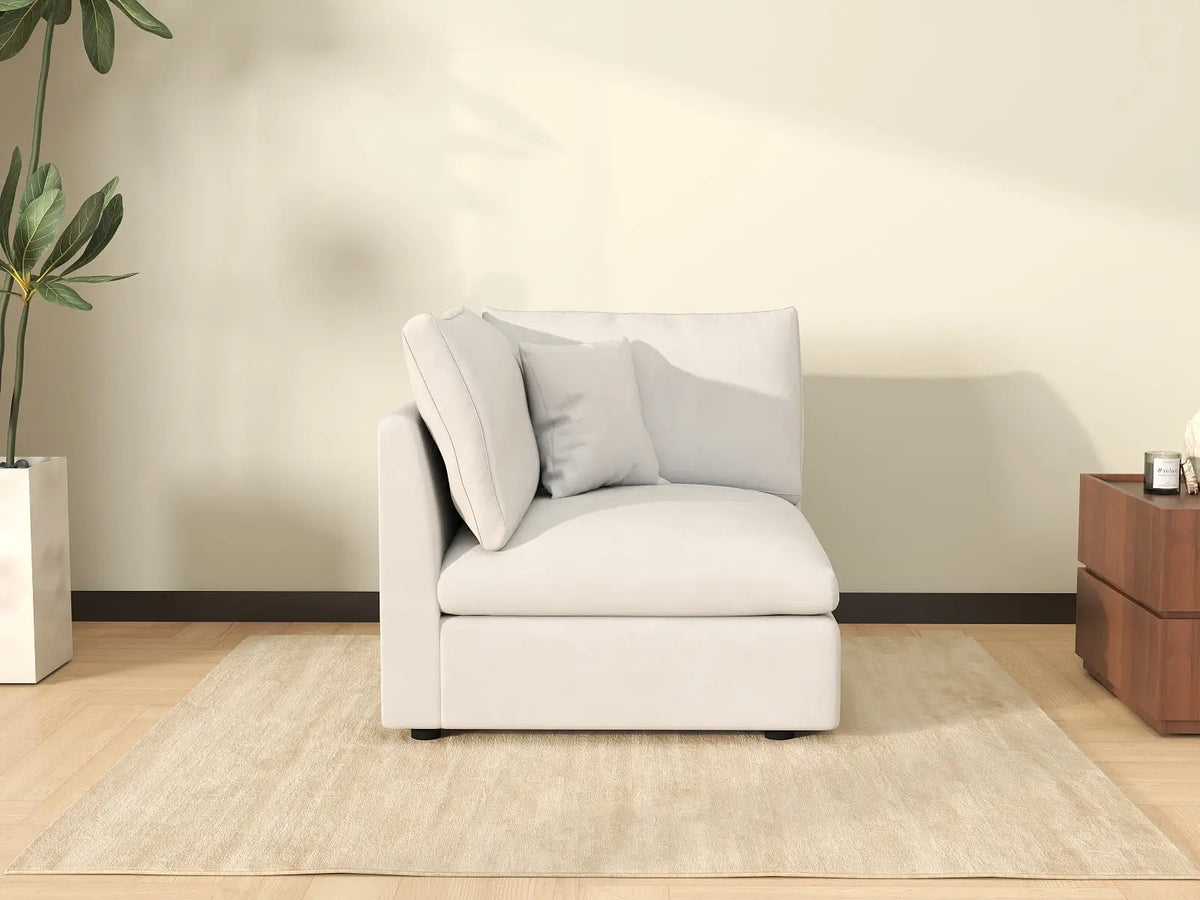Deluxe Cloud 1-Seater White Washable Single Sofa | 1-Piece, Chenille and Linen Fabric, Modular Design