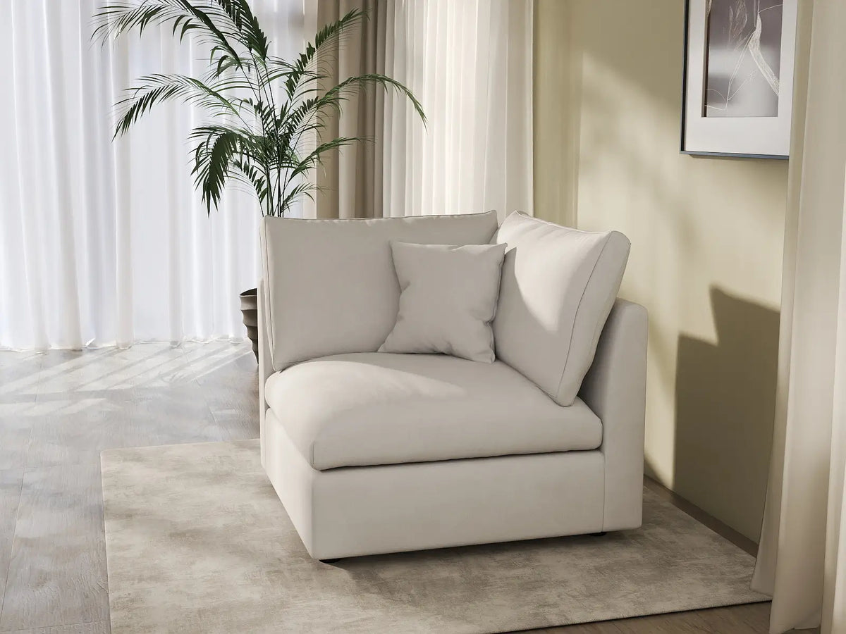 Deluxe Cloud 1-Seater White Washable Single Sofa | 1-Piece, Chenille and Linen Fabric, Modular Design
