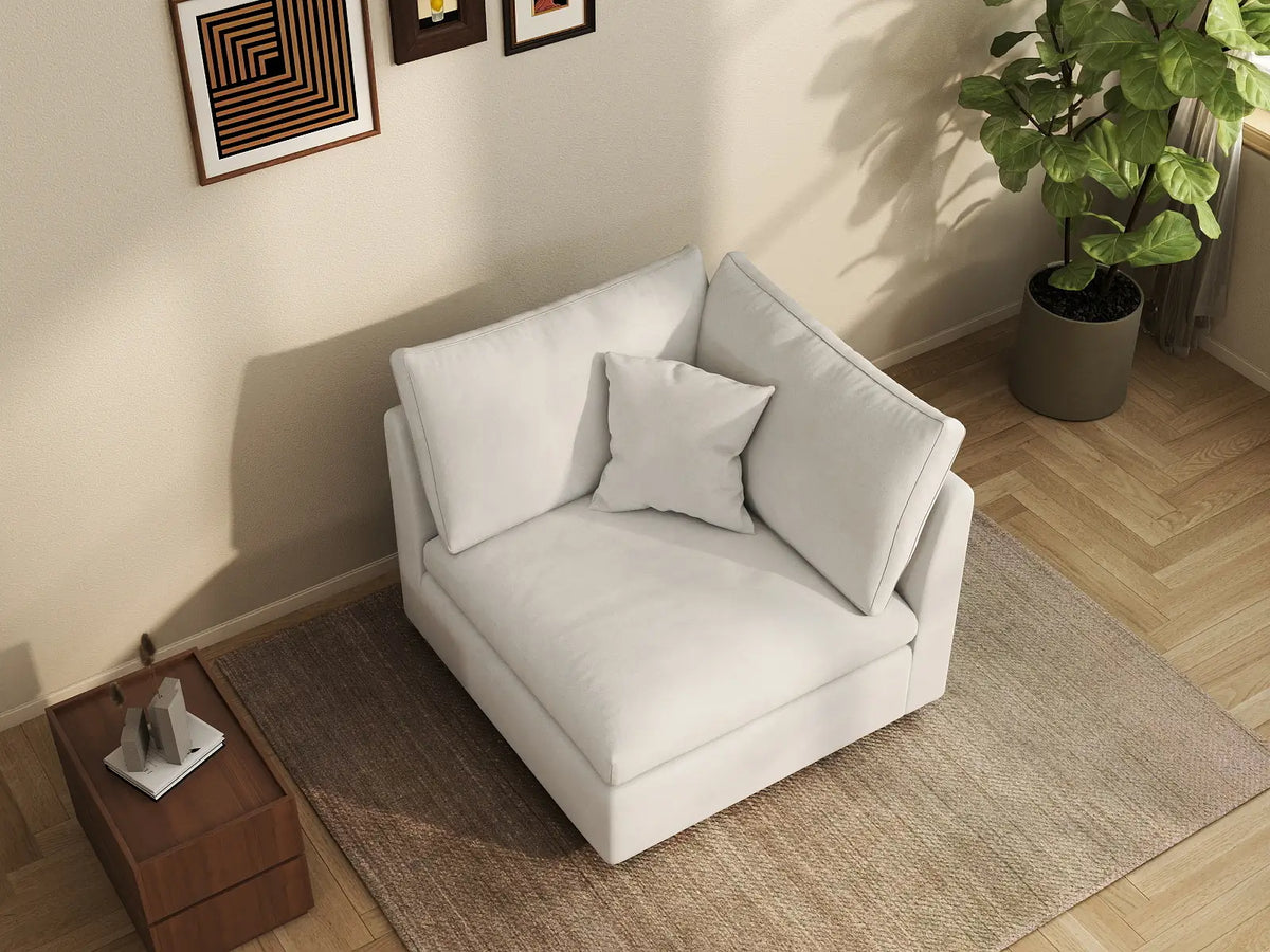 Deluxe Cloud 1-Seater White Washable Single Sofa | 1-Piece, Chenille and Linen Fabric, Modular Design