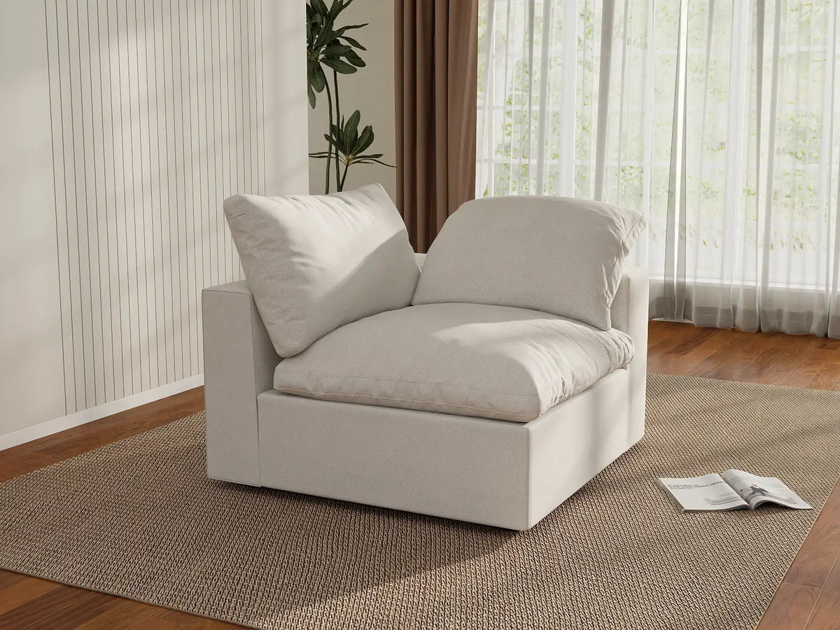 Deluxe Cloud 1-Seater White Washable Single Sofa | 1-Piece, Cotton and Linen Fabric, Modular Design