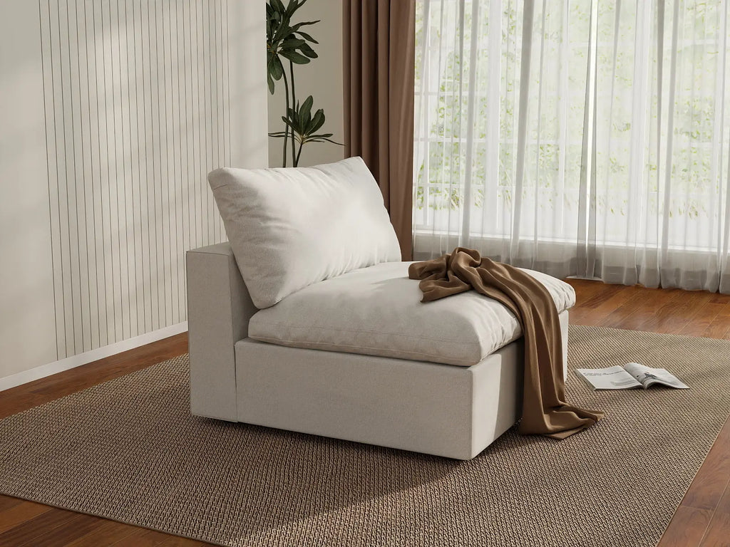 Deluxe Cloud 1-Seater White Washable Single Sofa | 1-Piece, Cotton and Linen Fabric, Modular Design