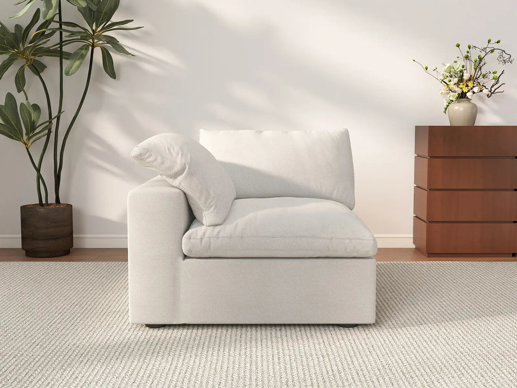 Deluxe Cloud 1-Seater White Washable Single Sofa | 1-Piece, Cotton and Linen Fabric, Modular Design