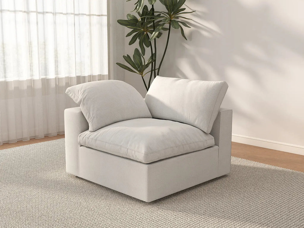 Deluxe Cloud 1-Seater White Washable Single Sofa | 1-Piece, Cotton and Linen Fabric, Modular Design