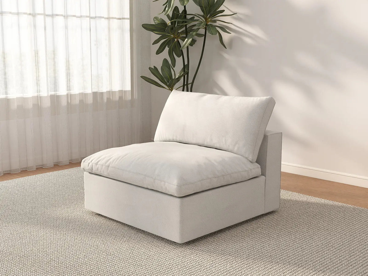 Deluxe Cloud 1-Seater White Washable Single Sofa | 1-Piece, Cotton and Linen Fabric, Modular Design
