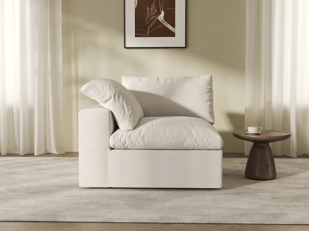 Deluxe Cloud 1-Seater White Washable Single Sofa | 1-Piece, Cotton and Linen Fabric, Modular Design