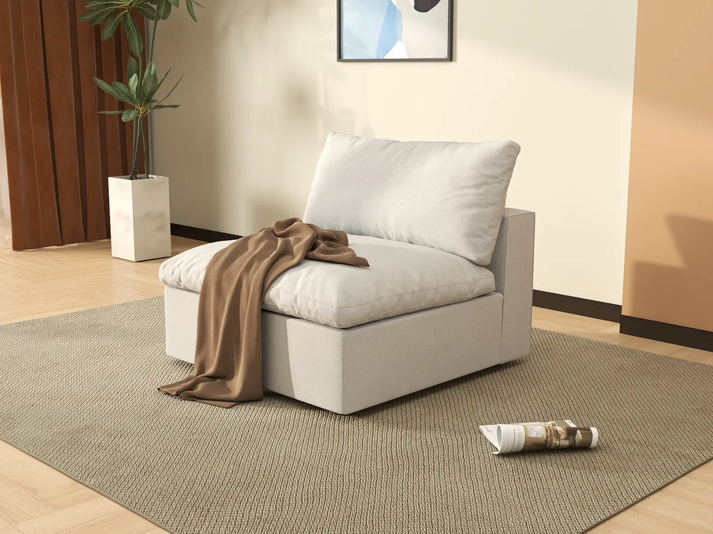 Deluxe Cloud 1-Seater White Washable Single Sofa | 1-Piece, Cotton and Linen Fabric, Modular Design