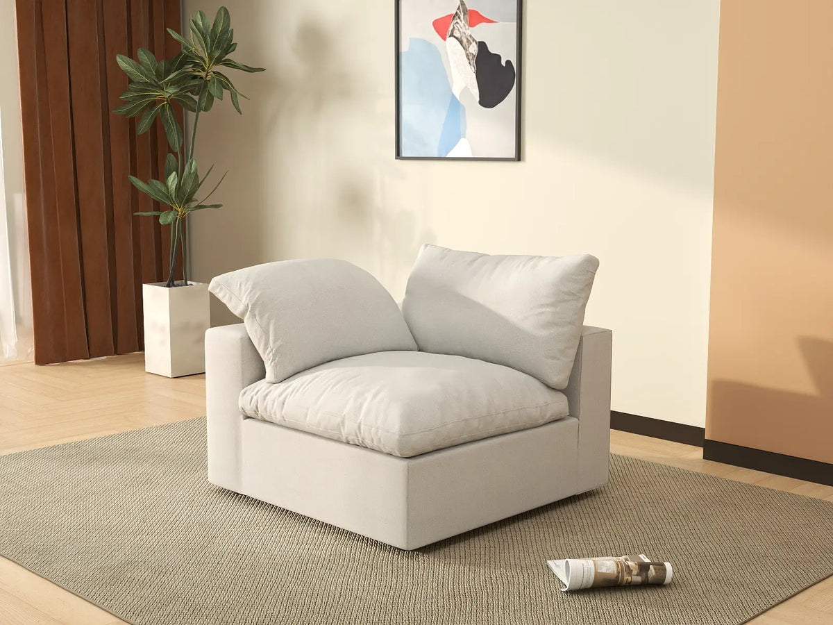 Deluxe Cloud 1-Seater White Washable Single Sofa | 1-Piece, Cotton and Linen Fabric, Modular Design