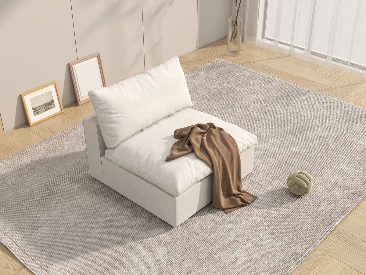 Deluxe Cloud 1-Seater White Washable Single Sofa | 1-Piece, Cotton and Linen Fabric, Modular Design