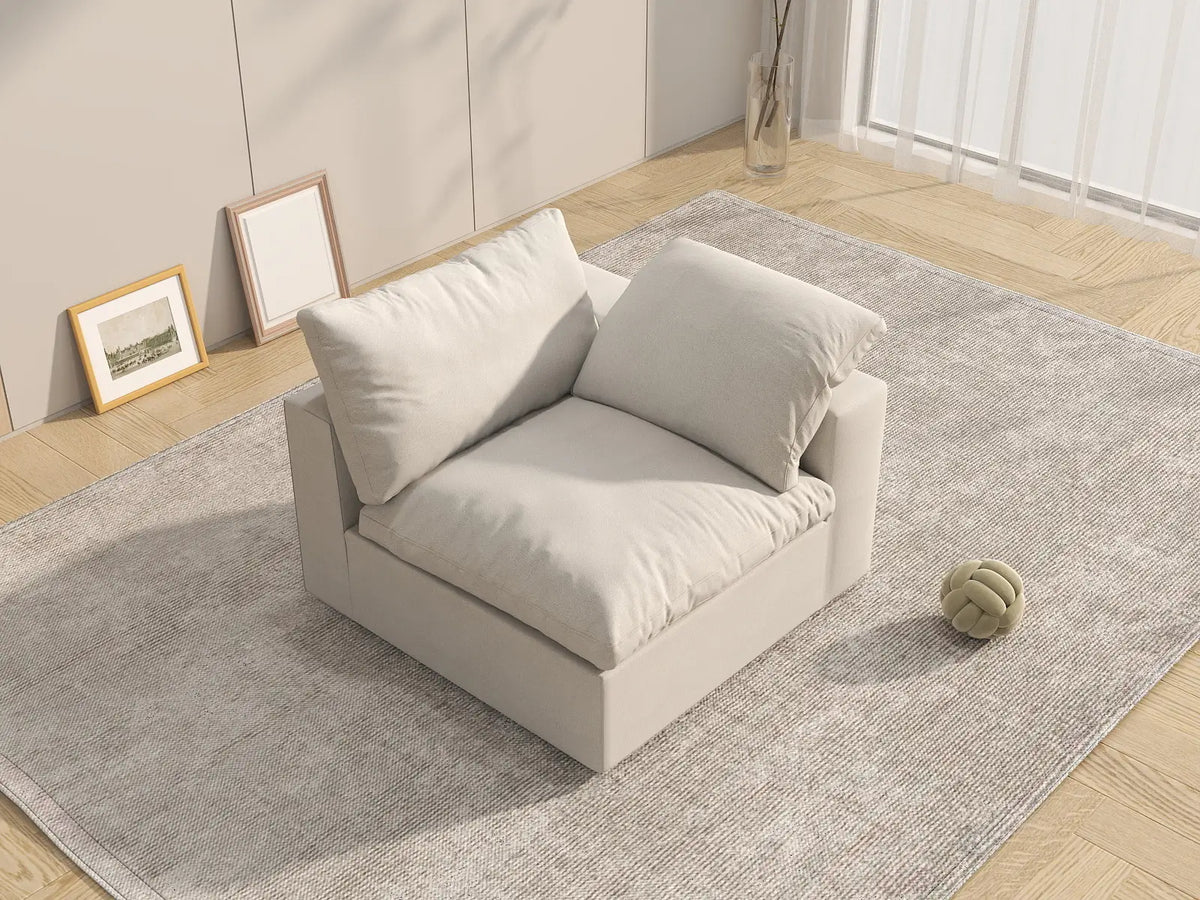 Deluxe Cloud 1-Seater White Washable Single Sofa | 1-Piece, Cotton and Linen Fabric, Modular Design